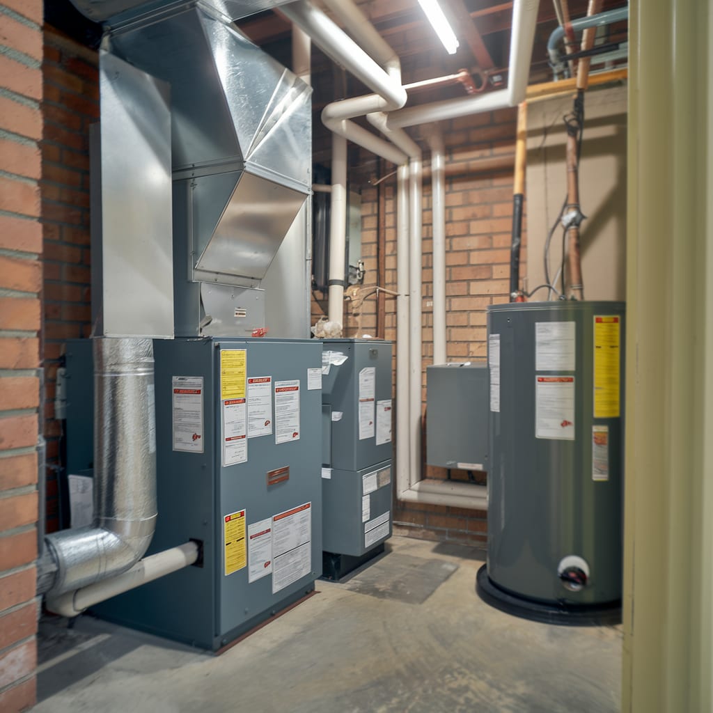 Wide shot of furnace in older home