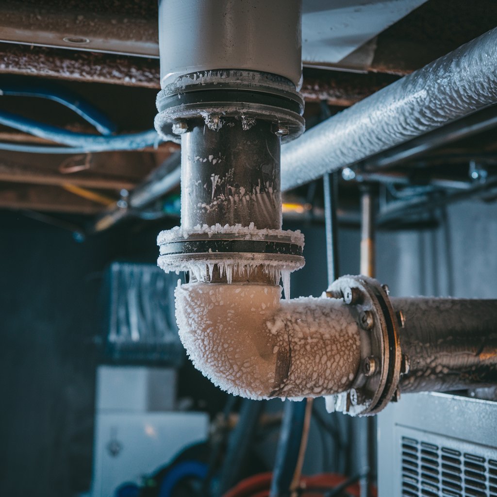 Frozen pipe inside a basement