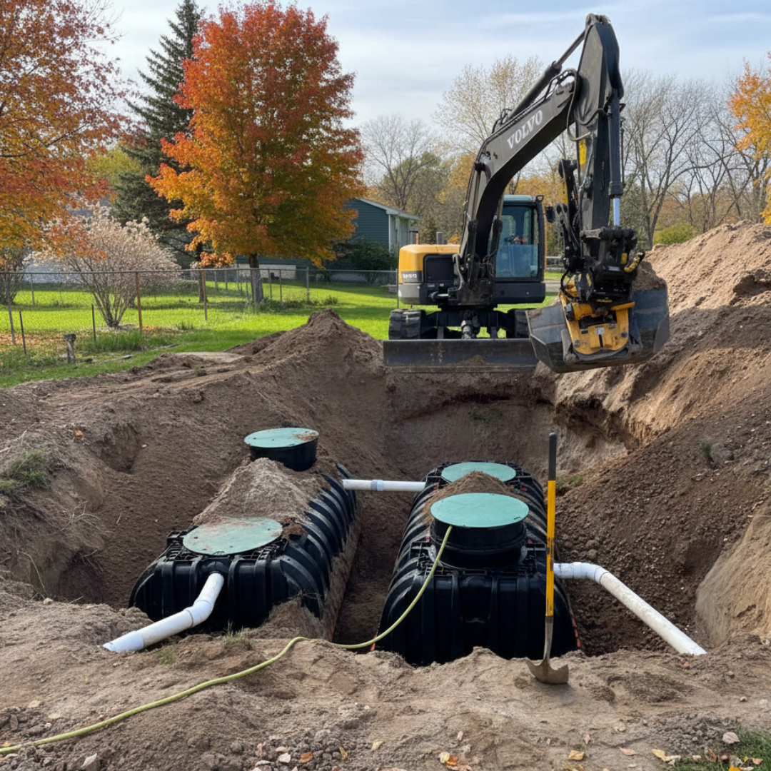 Back Hoe Installing Septic Tanks