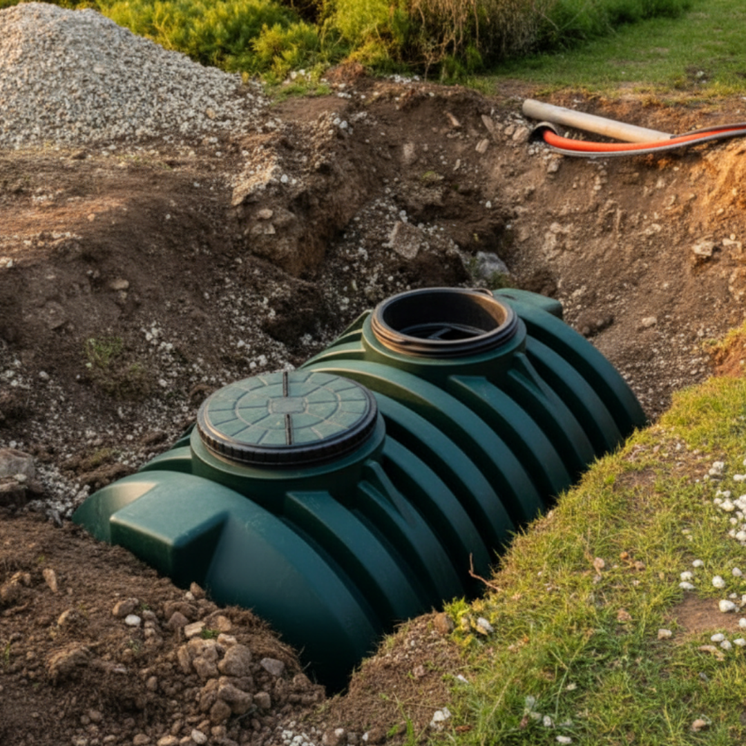 Green Septic Tank Being Installed