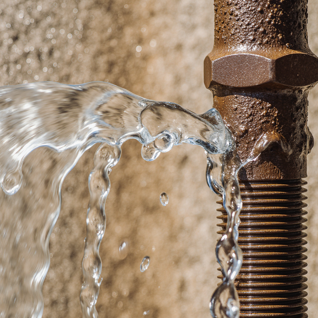 burst pipe leaking water