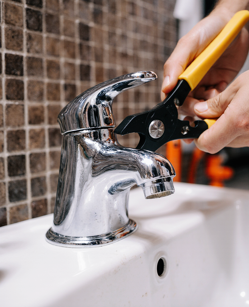 working on a bathroom faucet