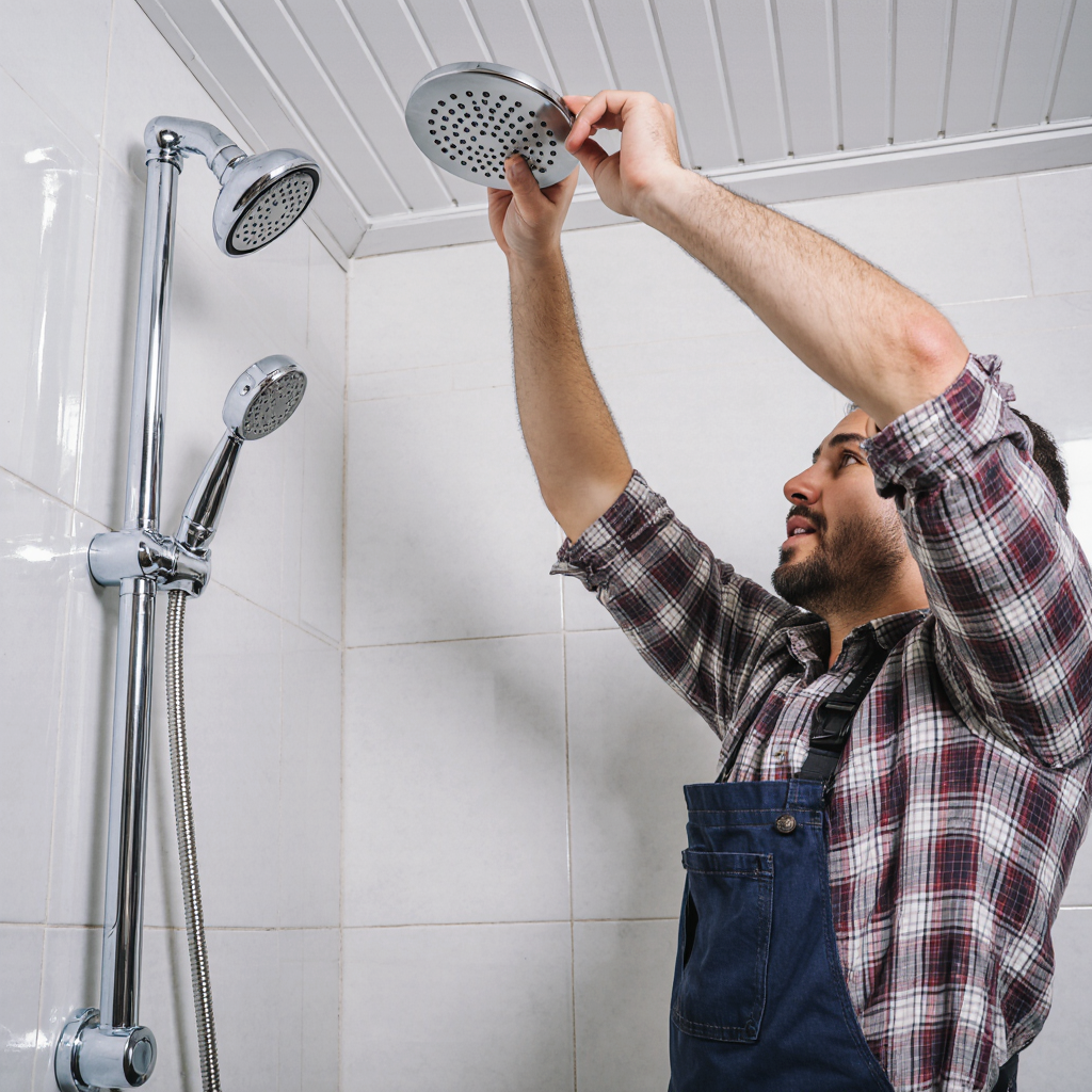 plumber installing a shower head